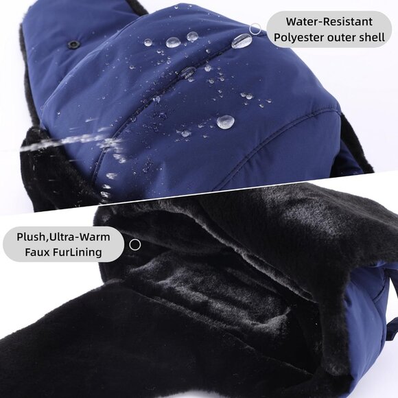 Men Navy Blue Heated Trapper Hat Faux Fur Ushanka with Rechargeable LED Light - Picture 6 of 7